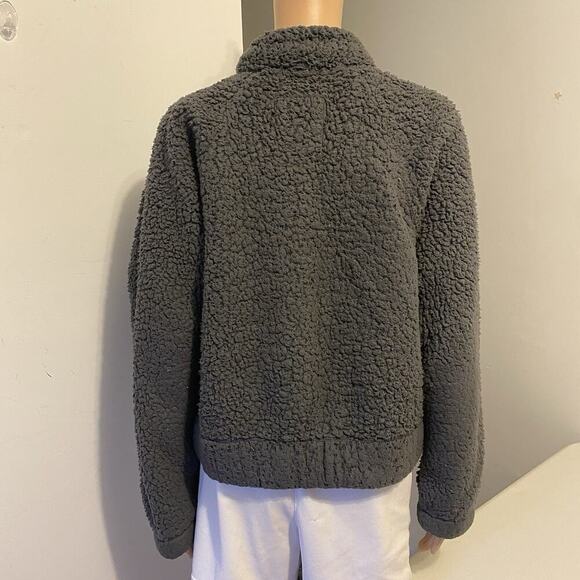 Hollister Y2K Womens M Short Fleece Gray Puffy Teddy Jacket FullZip 2Pocket Cozy - Picture 10 of 11
